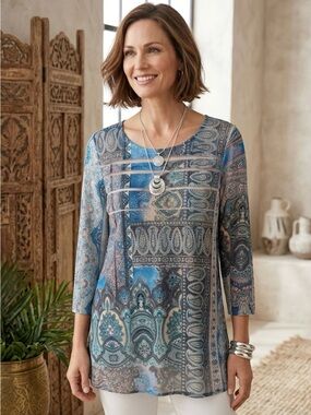 Chico’s 3/4 Sleeve Beaded Blouse Size Medium